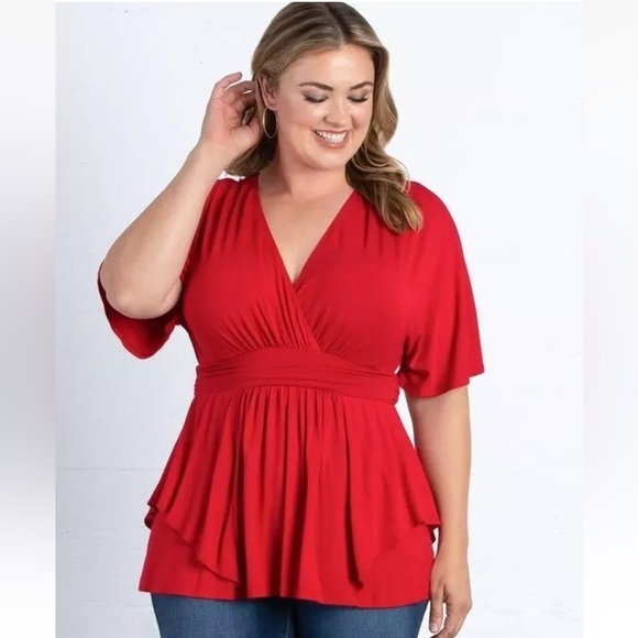 Kiyonna Top Promenade Style Size 0X Red  Layered V Neckline - Picture 2 of 9